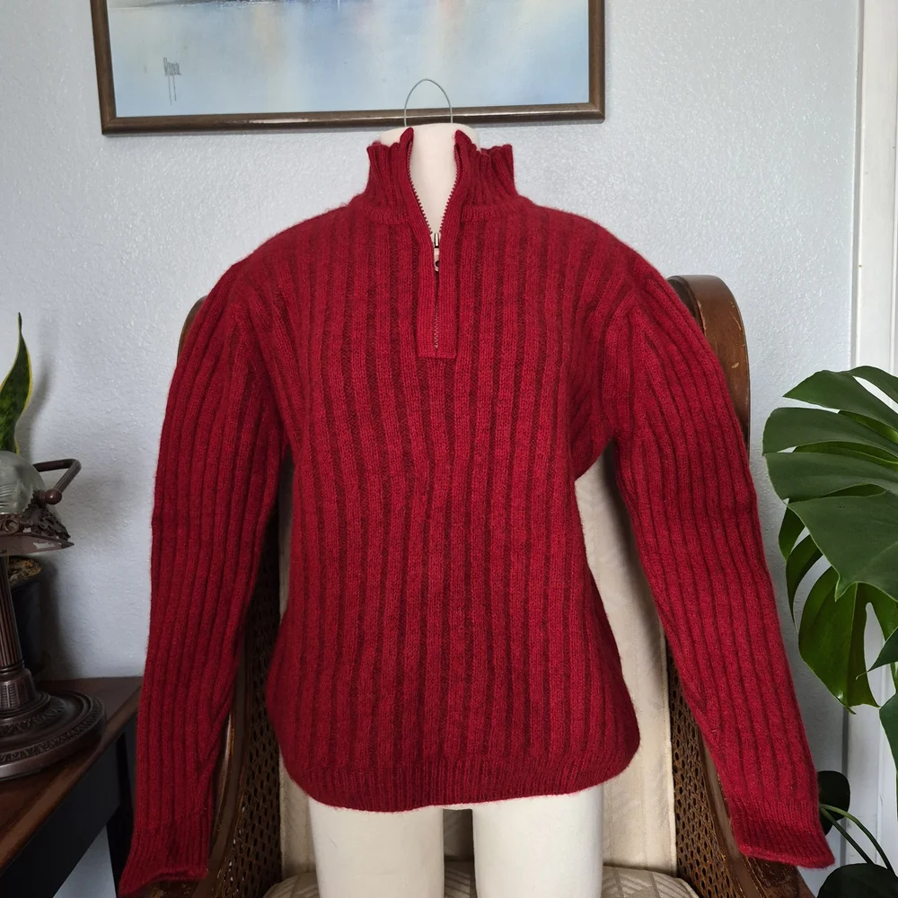 Lands' End Womens Bold Red Zip-Up Sweater - Picture 1 of 7